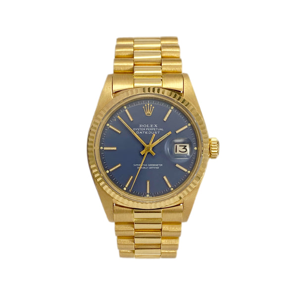 Rolex Datejust 1601 18K Yellow Gold Pie Pan Dial Leather Band