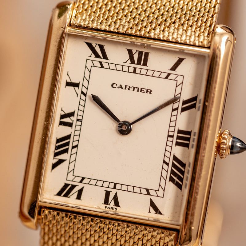 Cartier Tank Louis Automatique "Jumbo" 17002 - Cartier yellow gold Mesh bracelet - 1970's