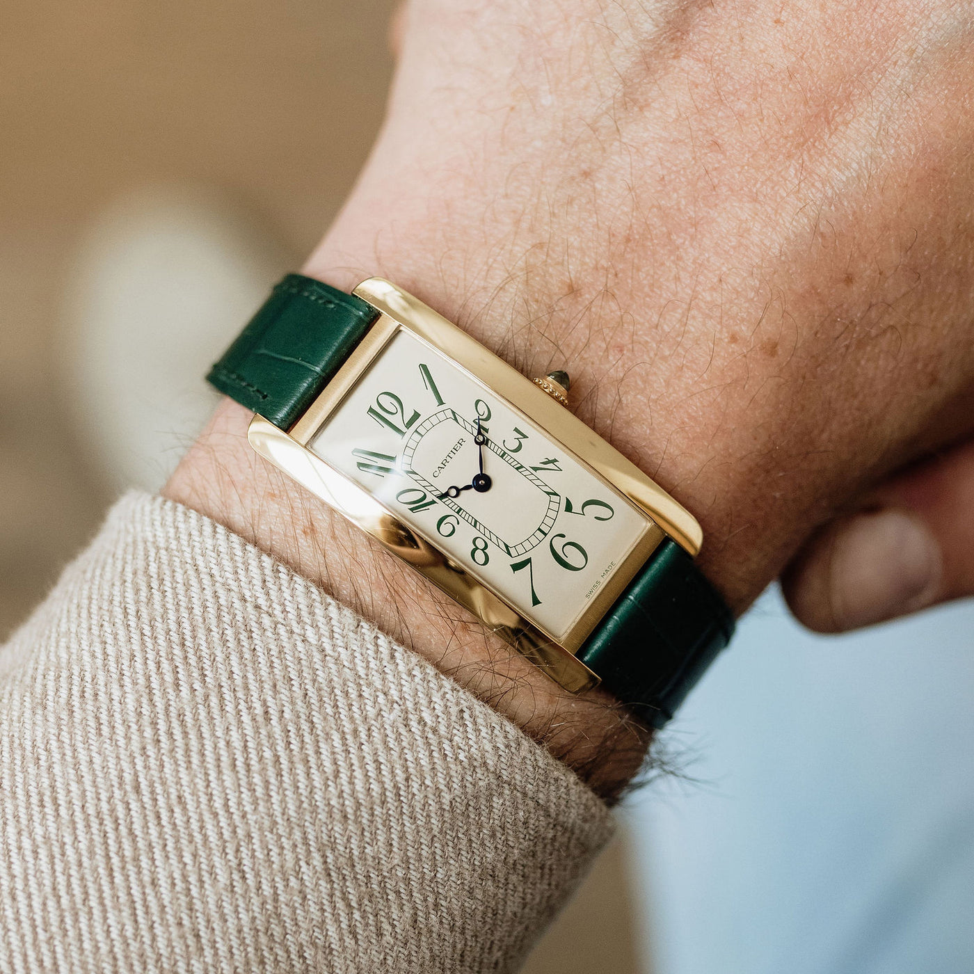 Cartier Tank Cintrée NSO - Yellow gold - Green numerals – Mr Watchley