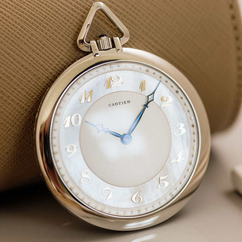 Cartier Platinum Pocket watch Mother of pearl dial Anno 1929 Mr Watchley