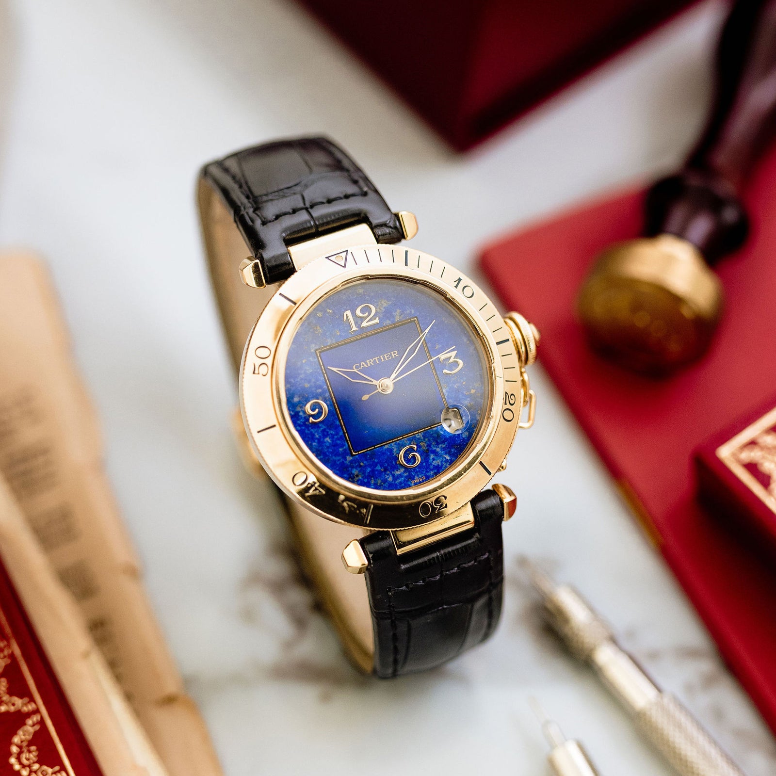 Cartier Pasha Ref. 1023 - Lapis Lazuli Dial with removable diamond