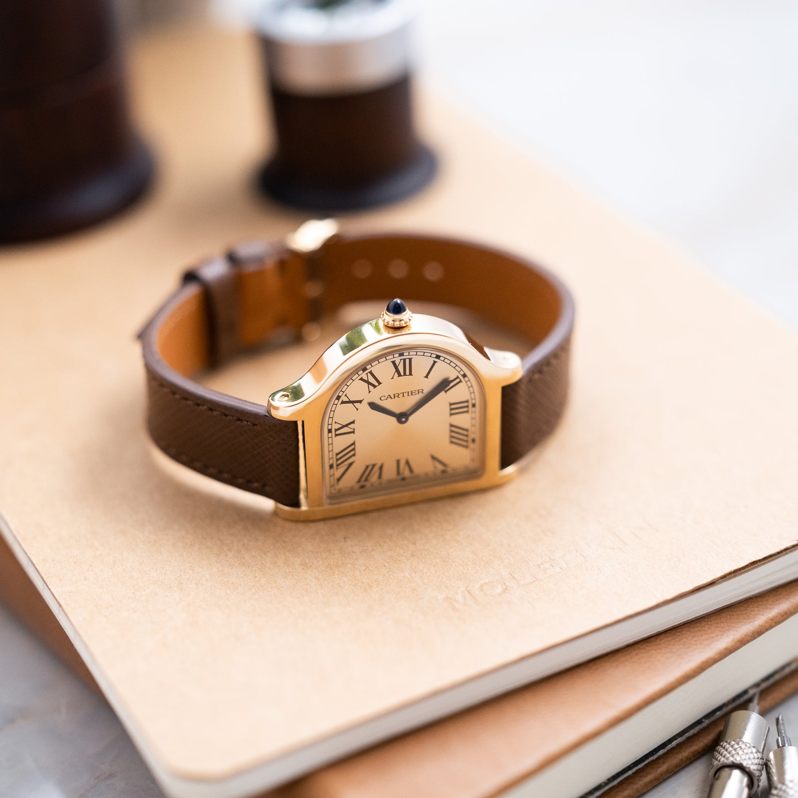 Vintage La Cloche Gold Plated Watch 4152 with Leather Strap. CARTIER, YELLOW GOLD  main image 3